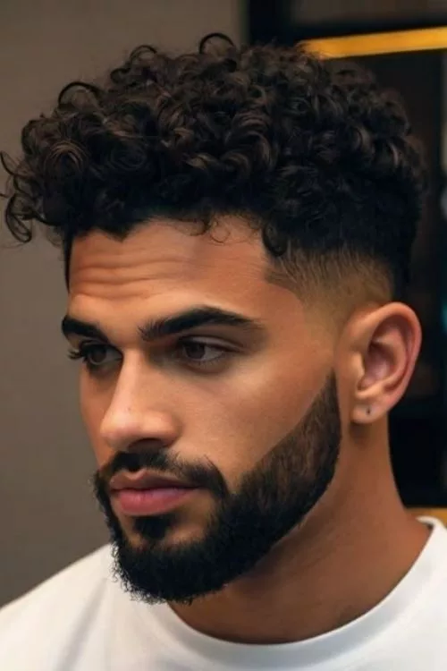 Curly Mid Fade for Men