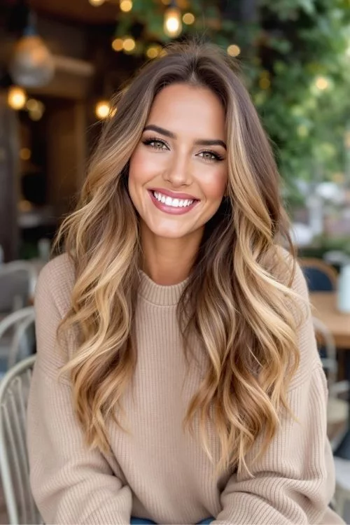 Honey Blonde Money Piece with Chocolate Brown Hair