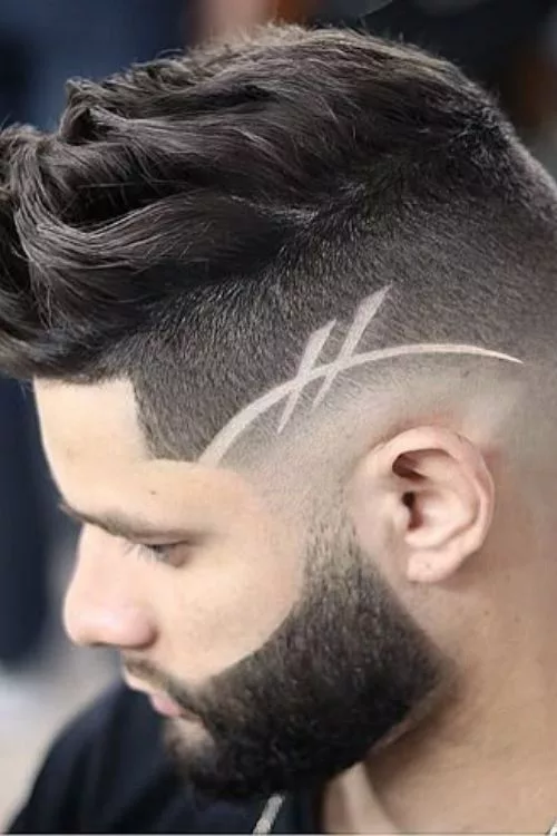 Mid Fade with Line Design for Men