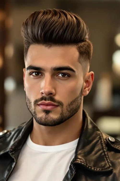 mid fade with pompadour for men