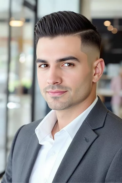 Mid Fade with Slicked Side Part for Men
