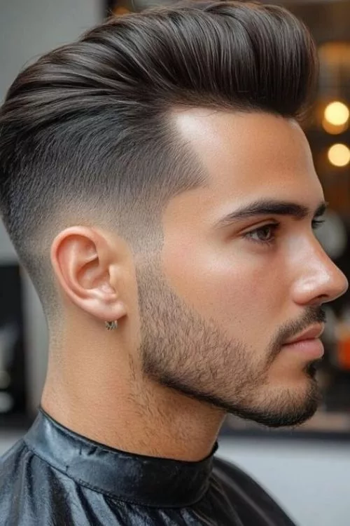 Mid Taper Fade with Pompadour for Men