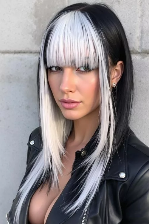 Platinum Money Piece on Jet Black Hair