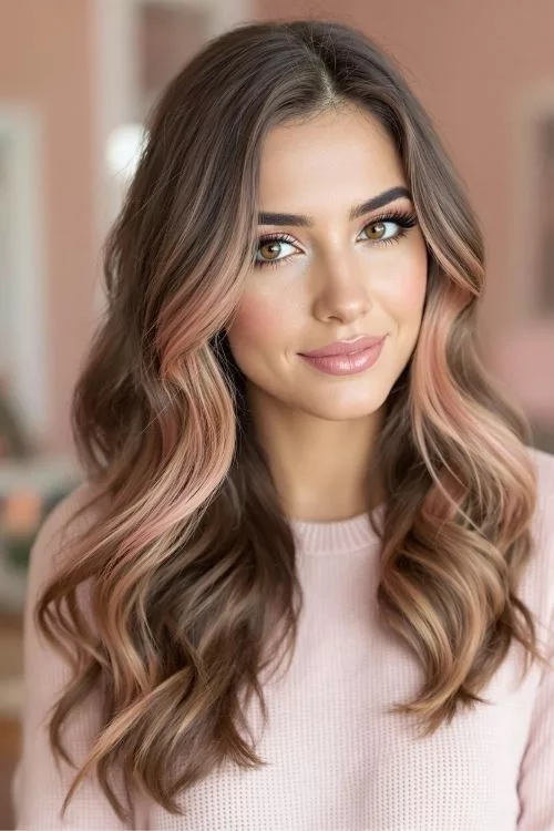 Rose Gold Money Piece on Chocolate Brown Hair