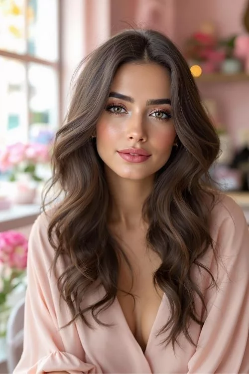 Rose Gold Money Piece on Dark Chocolate Hair