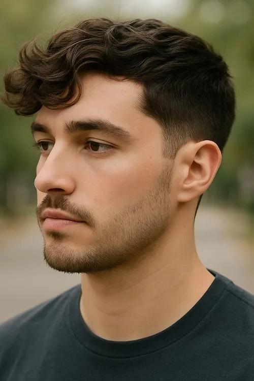 25. Side-Swept Curls with Short Back and Sides