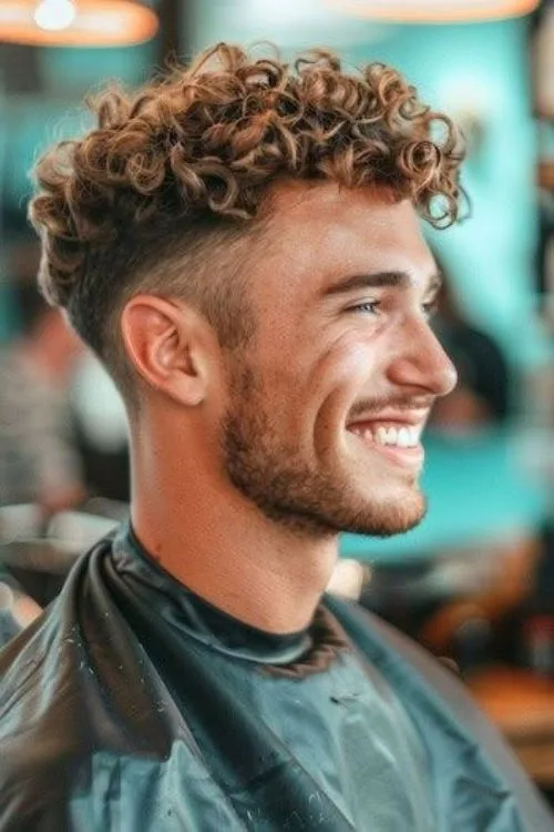 7. Burst Fade with Curly Top