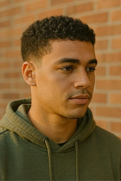 9. Short Curls with Temple Fade