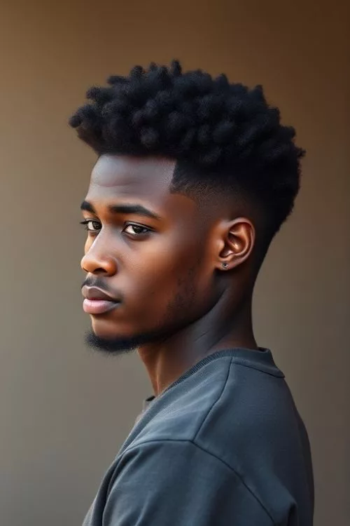 Afro Curls with Burst Fade Blend for Men