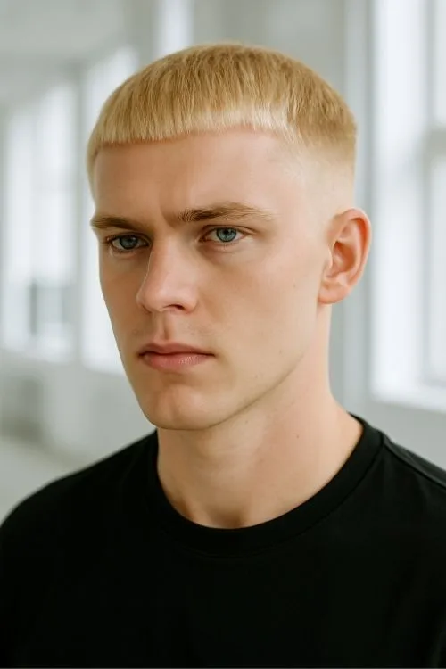 Blonde Caesar with Sharp Edges