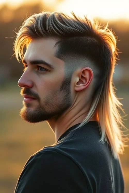 Blonde-Tipped Burst Fade Mullet for Men