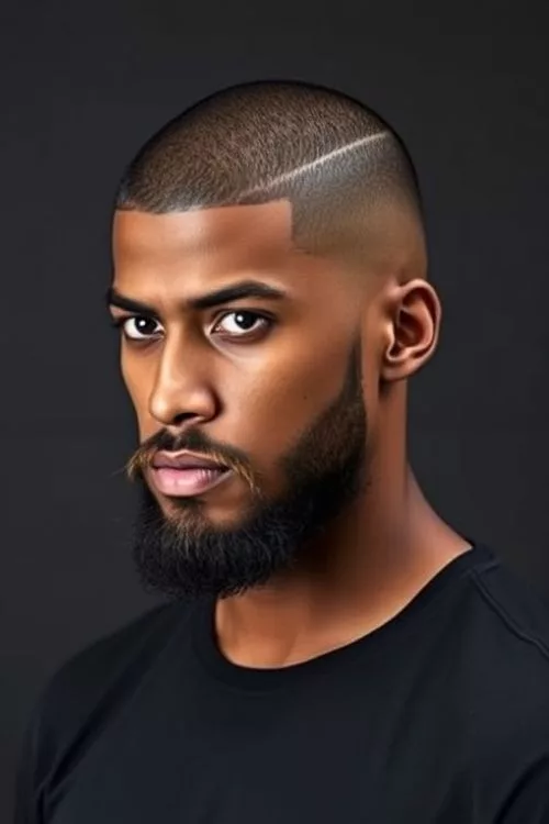 Burst Fade Buzz Cut with Beard Blend for Men