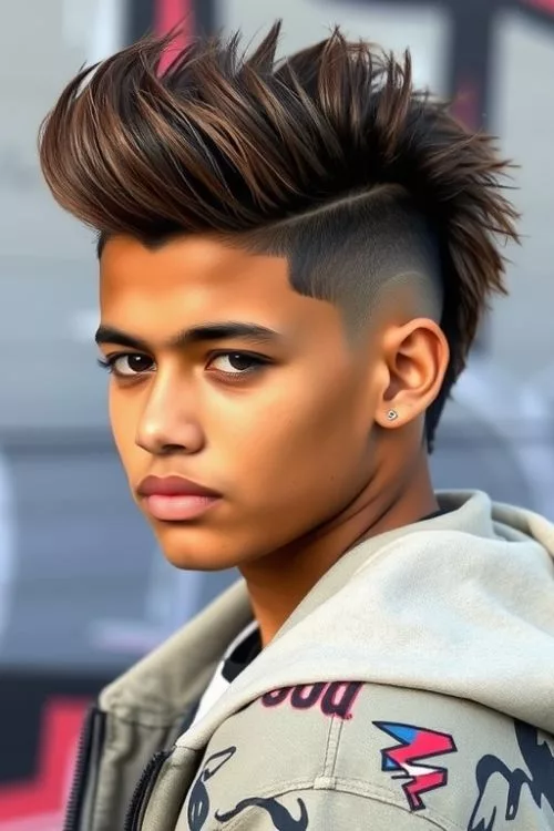 Burst Fade Mullet with Design for Men