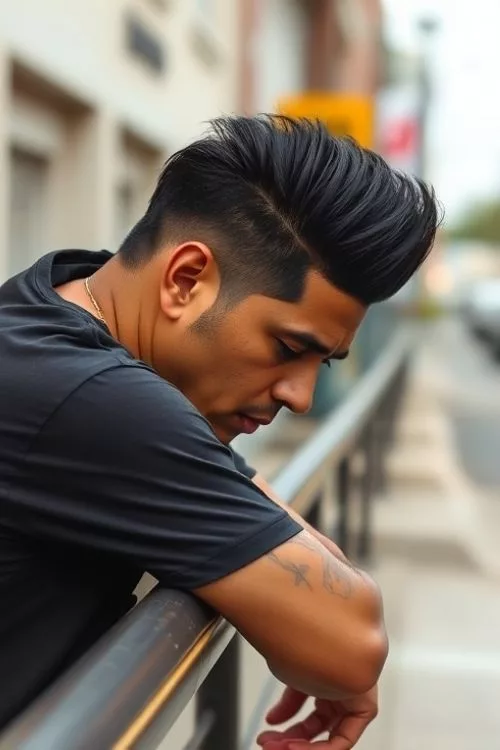 Burst Fade Mullet with Faded Temple for Men