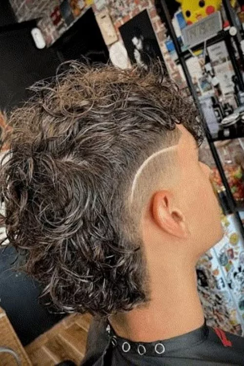 Burst Fade Mullet with Line-Up for Men