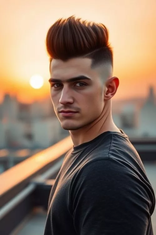 Burst Fade Mullet with Pompadour Front for Men