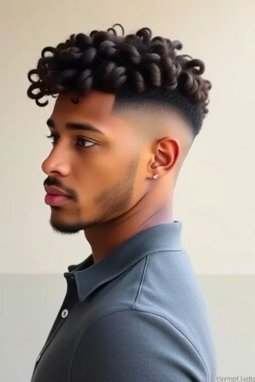 Burst Fade with Tapered Curls for Men
