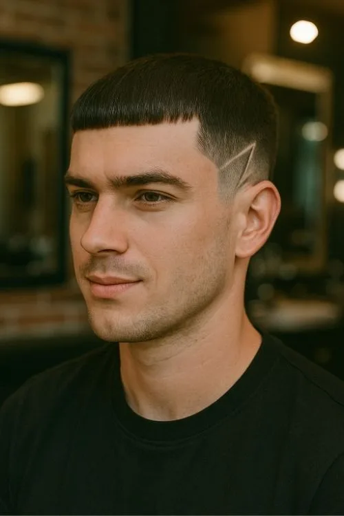 Caesar Cut with Hair Tattoo
