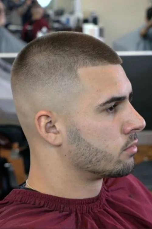 Clean Buzz Cut with Defined Beard for Men