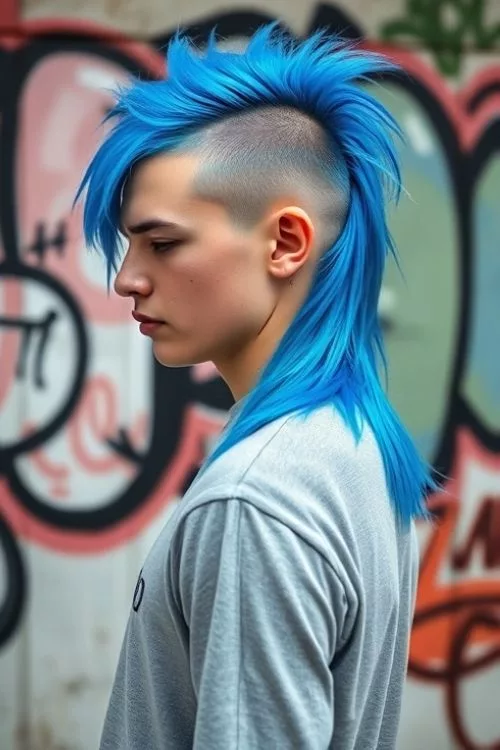 Colored Burst Fade Mullet (Blue, Pink, etc.) for Men