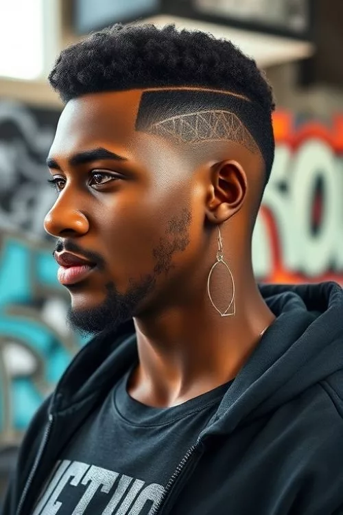 Creative Hair Design with Low Burst Fade for Men