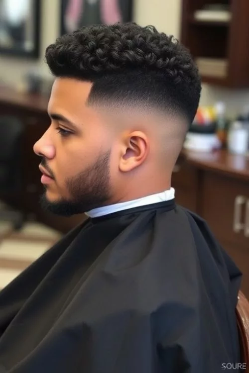 Curly Fade with Defined Hairline