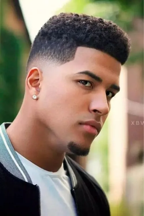 Curly Flat Top with Low Taper Haircut for Men
