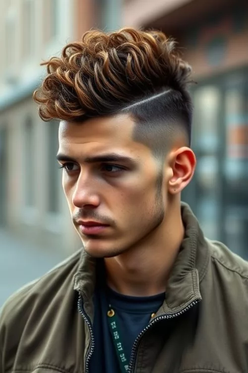 Curly Mohawk with Low Taper Fade