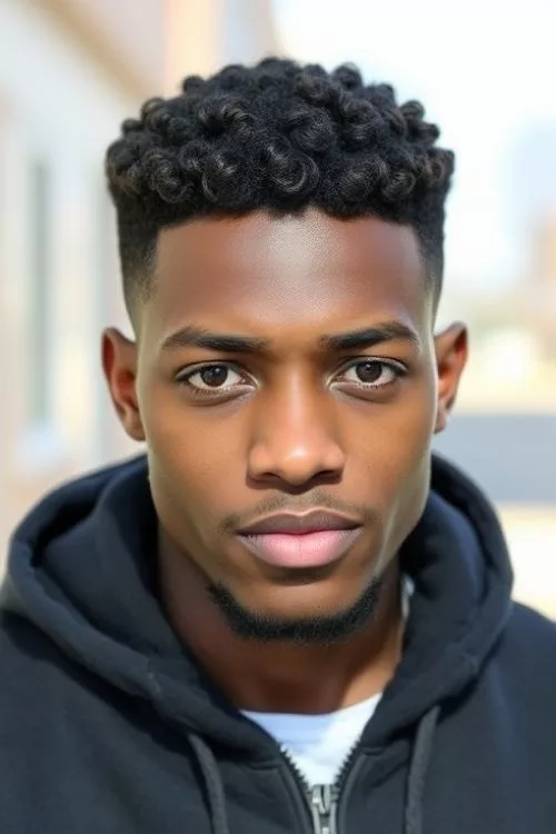 Curly Top Taper with Temple Fade