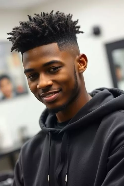 Curly Top with Burst Fade for Men