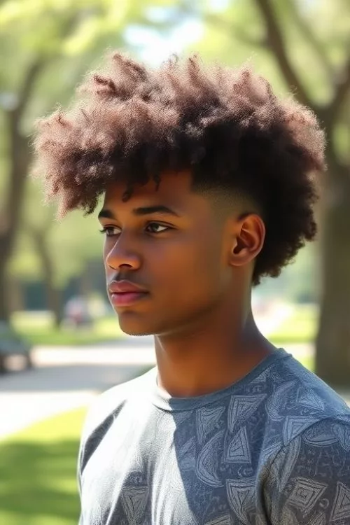 Fluffy Curly Afro with Tapered Sides