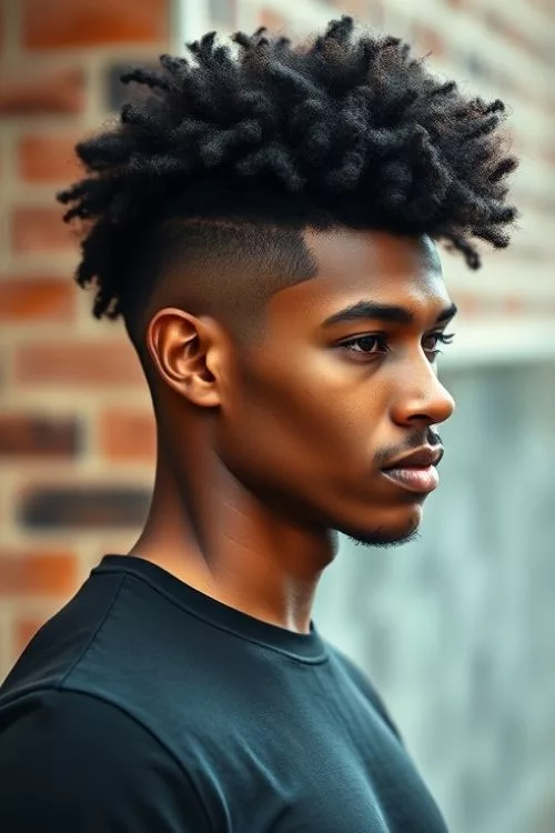 High-Volume Curls with Shaved Sides for Men
