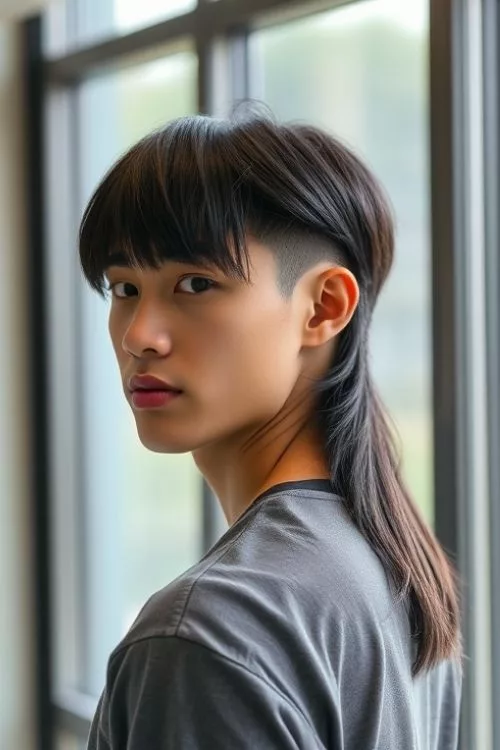 Korean-Inspired Burst Fade Mullet for Men