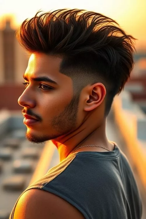 Layered Burst Fade Mullet for Men