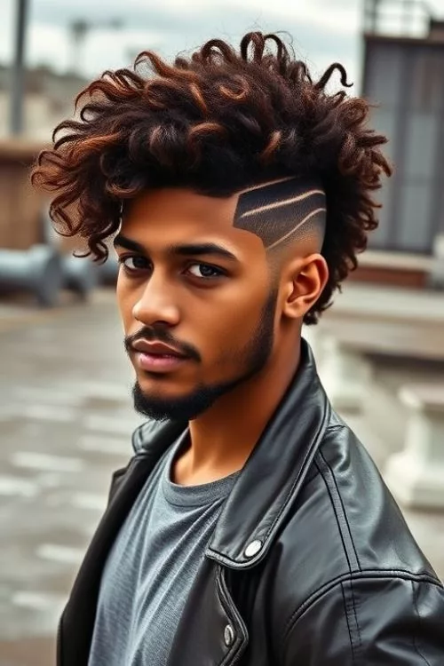 Long Curly Top with Burst Fade Undercut for Men
