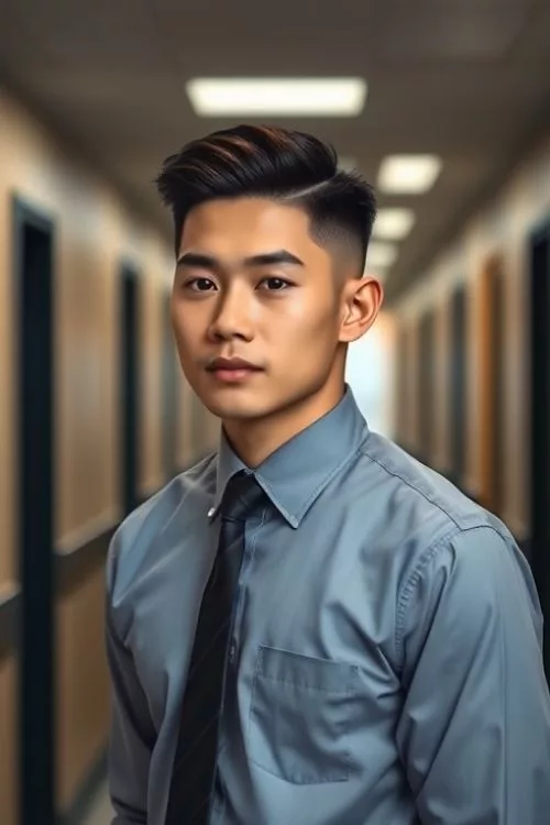 Low Burst Fade with Clean Comb Over for Men