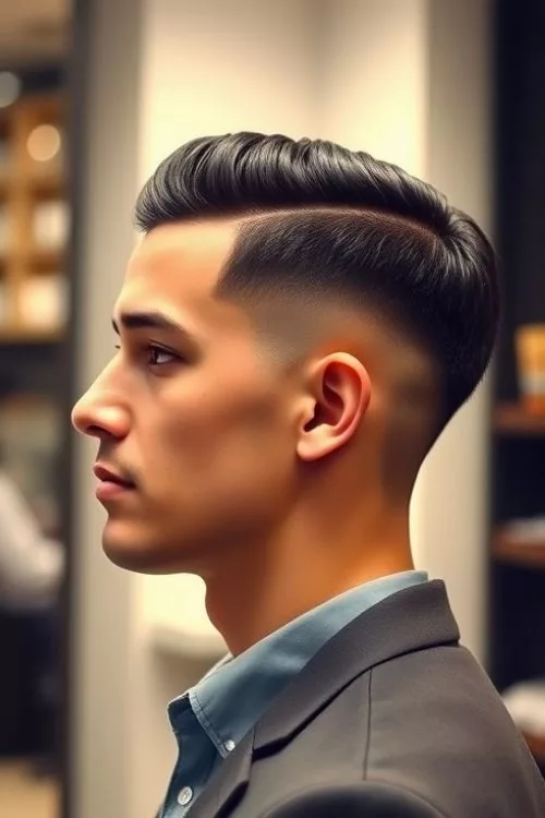 Low Burst Fade with Clean Comb Over for Men