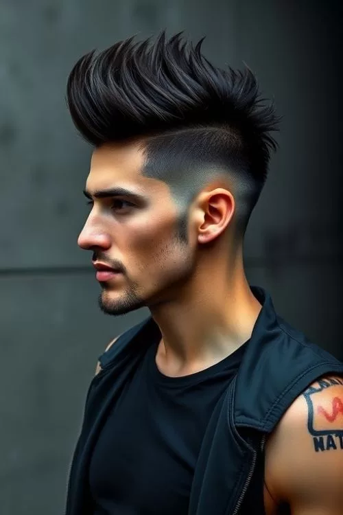 Low Burst Fade with Faux Hawk Flair for Men
