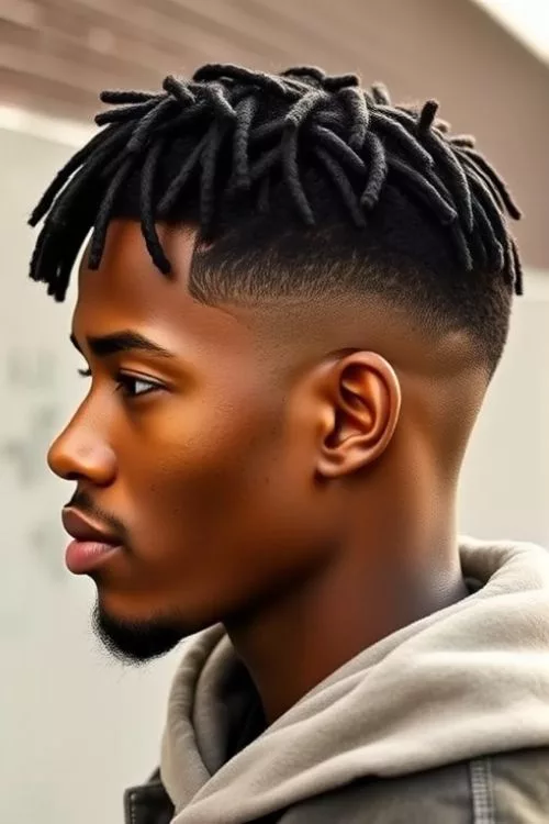Low Burst Fade with Short Locs for Men