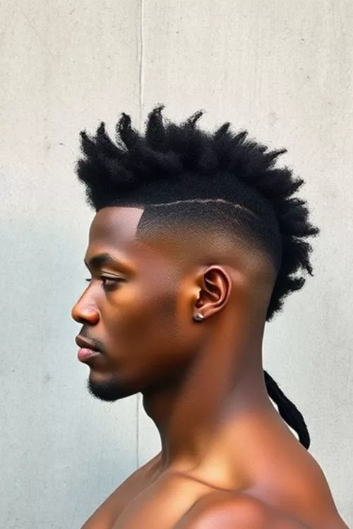Mohawk-Inspired Burst Fade Mullet for Men