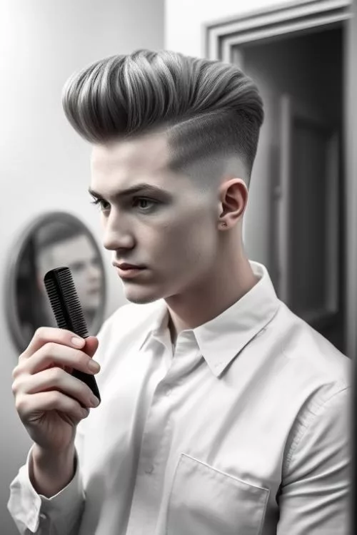 Pompadour Fade with Burst Edges for Men