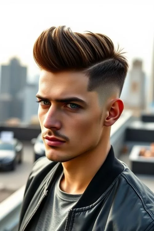 Sharp Quiff and Low Burst Fade Combo for Men