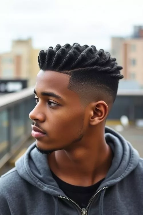Short Twists with Low Burst Fade for Men