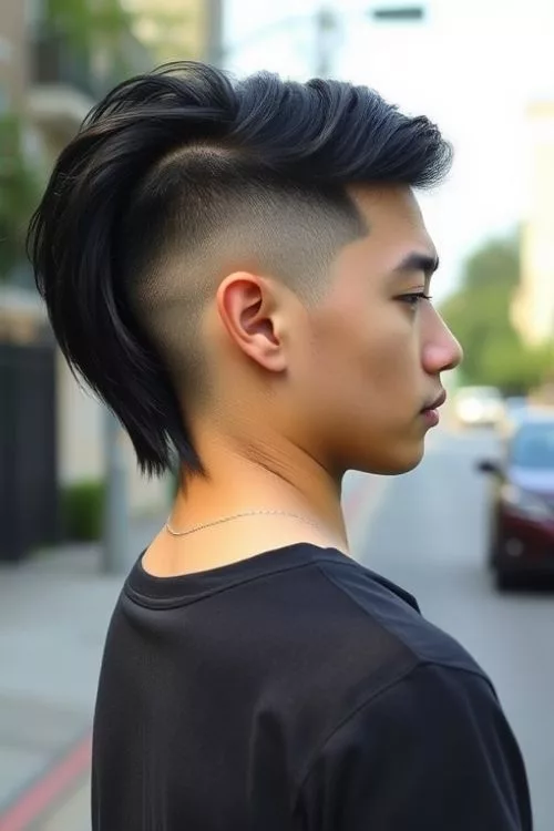 Straight Hair Burst Fade Mullet for Men
