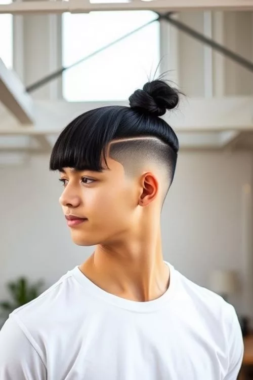 Straight Top Knot with Low Taper Undercut for Straight Hair