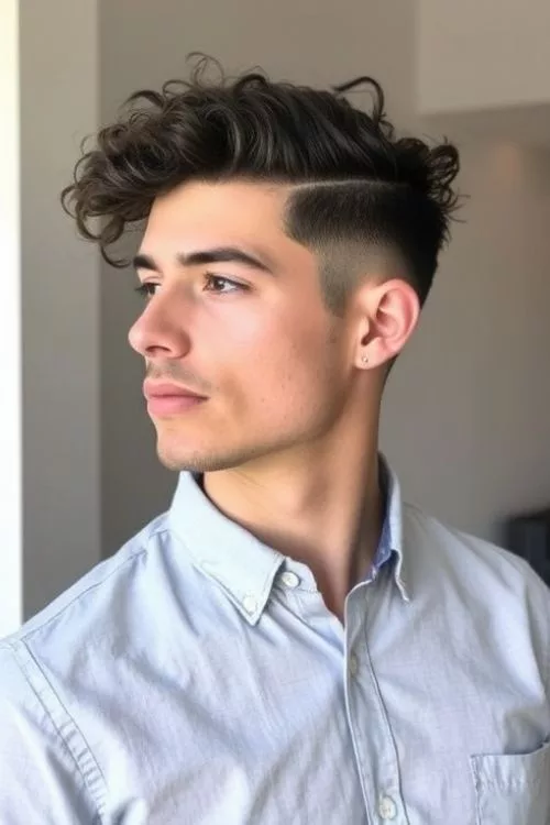 Taper Fade with Curly Side Part