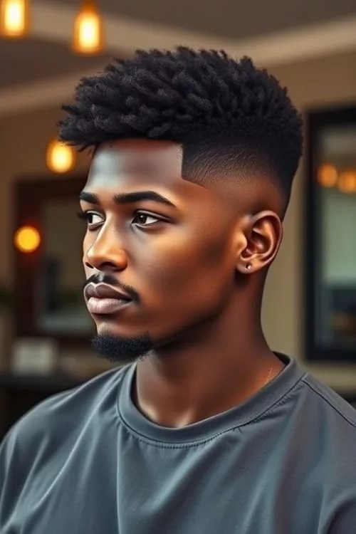 Tapered Afro + Low Burst Fade for Men