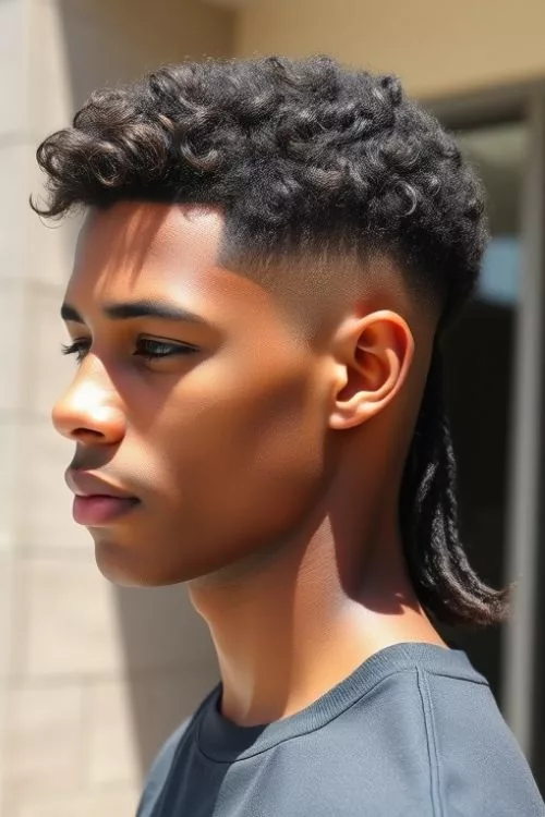 Tapered Burst Fade Mullet for Men