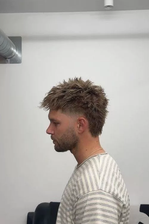 Textured Burst Fade Mullet for Men