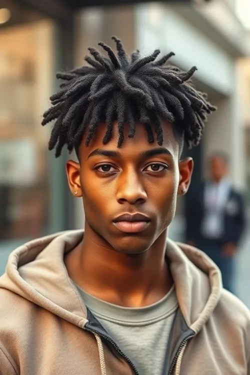 Tight Curls with Mid Burst Fade for Men